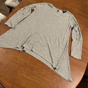 premise gray sweater with flare and semi sheer arms size large womens